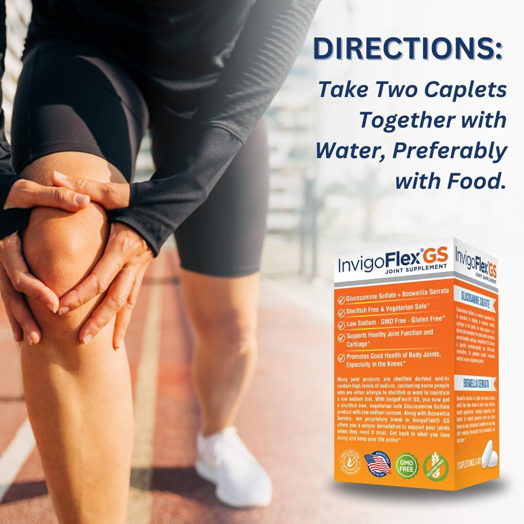 INVIGOFLEX® GS - Glucosamine Sulfate (Shellfish Free, Sodium Free & Vegetarian Safe) Non GMO, Gluten Free - with Boswellia Serrata - Knees, Hands, Back, and Hip Premium Joint Supplement