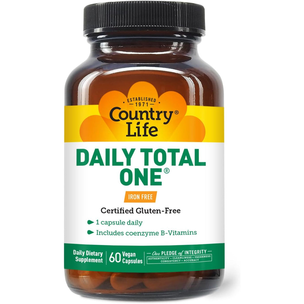 Country Life Daily Total One Multivitamin, Iron Free Once a Day Multivitamin & Multimineral Complex, Vitamins A, C, D, Including Coenzyme B-Vitamins, Supports Energy Metabolism, 60 Vegan Capsules