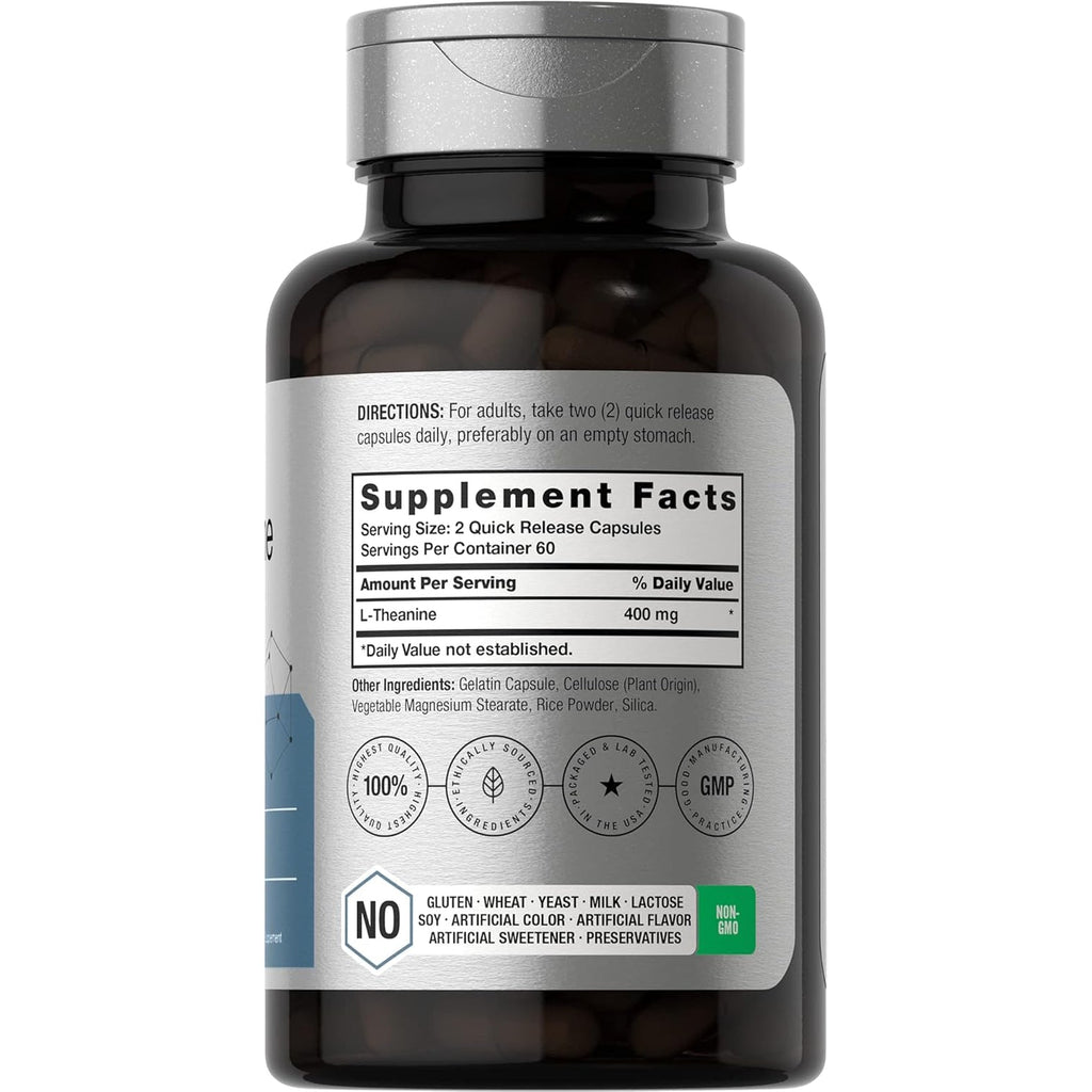 Horbäach L-Theanine Supplement | 400Mg | 120 Powder Capsules | Non-Gmo & Gluten Free