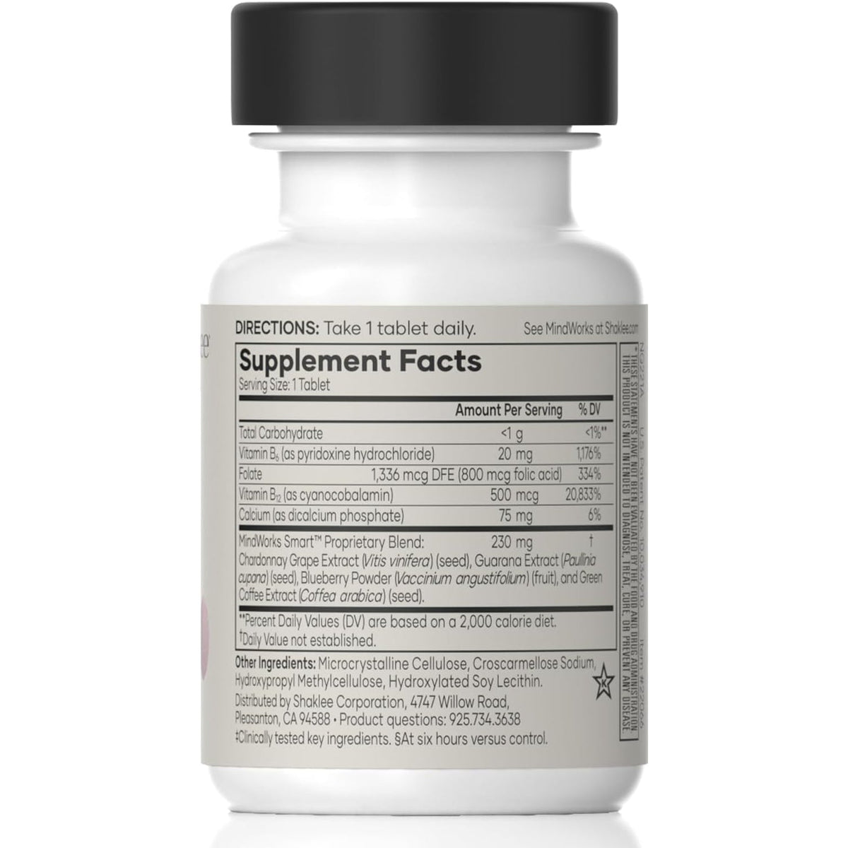 Shaklee Mindworks® - Brain Health Supplement for Brain Sharpness & Focus - Supported Nutrients & Extracts - Chardonnay Grape Seed Polyphenols, Guarana Extract, Vitamins B6, B12, Folate - 30 Tablets