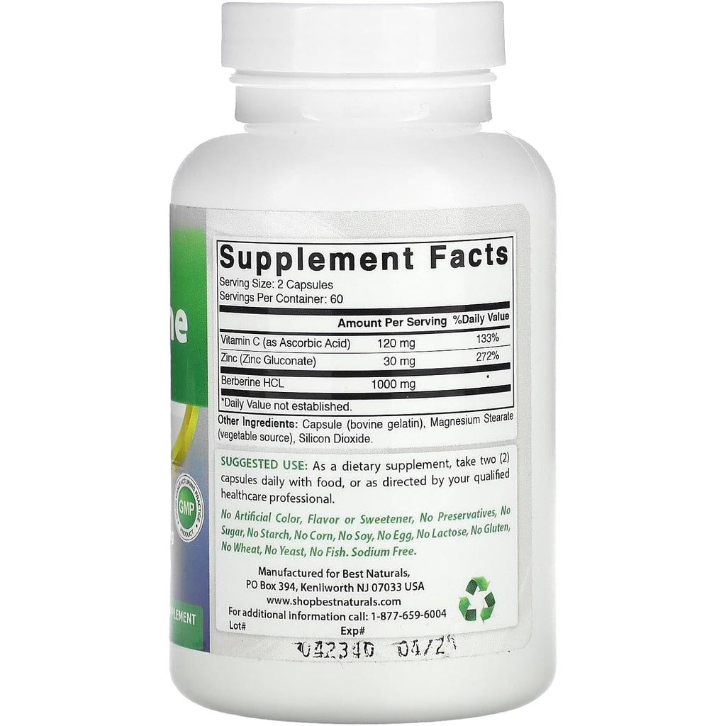 Best Naturals Berberine plus 1000Mg per Serving 120 Capsules