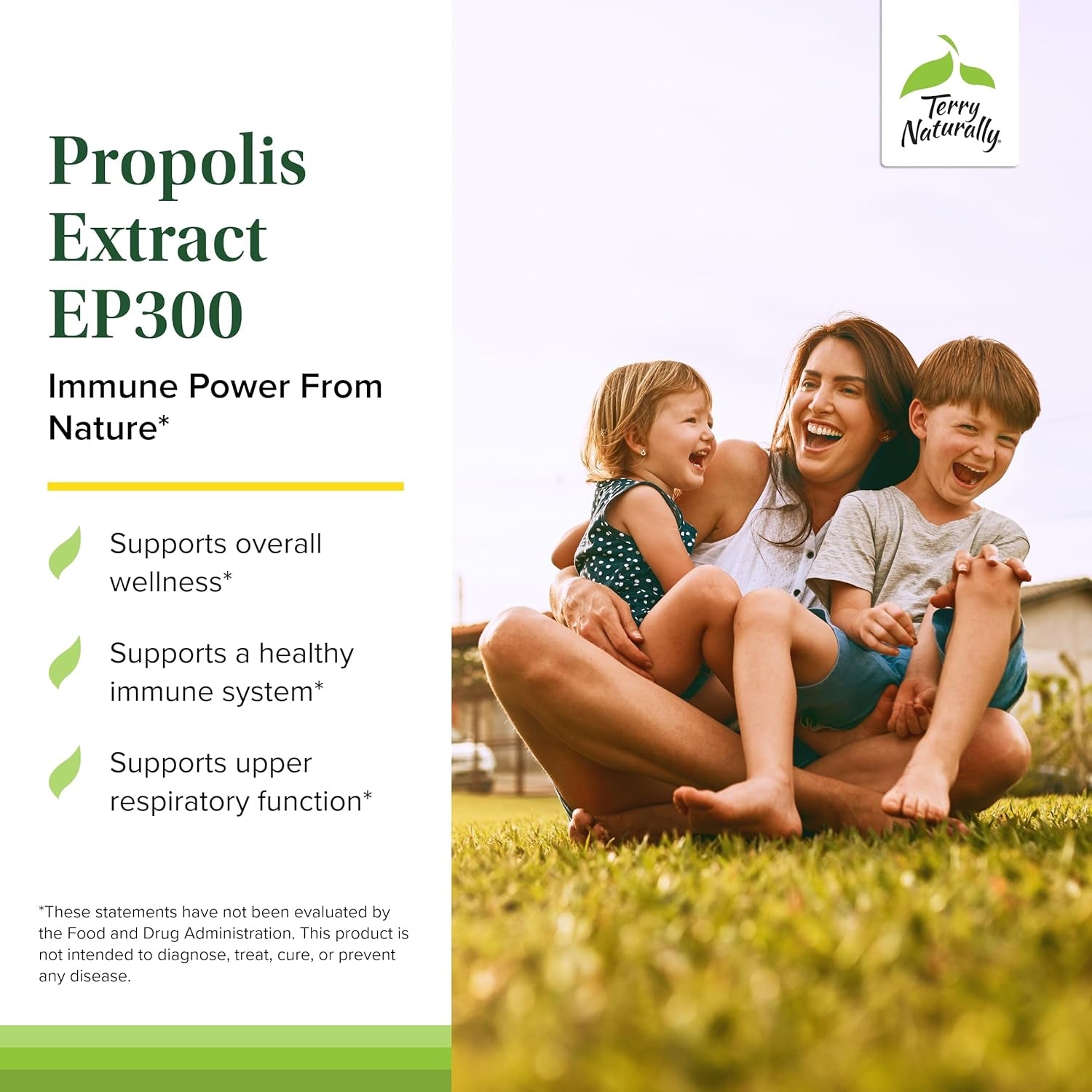 Terry Naturally Propolis Extract EP300 - Upper Respiratory & Immune System Support Supplement - Child & Adult Supplement with Bee Propolis Extract - 60 Capsules