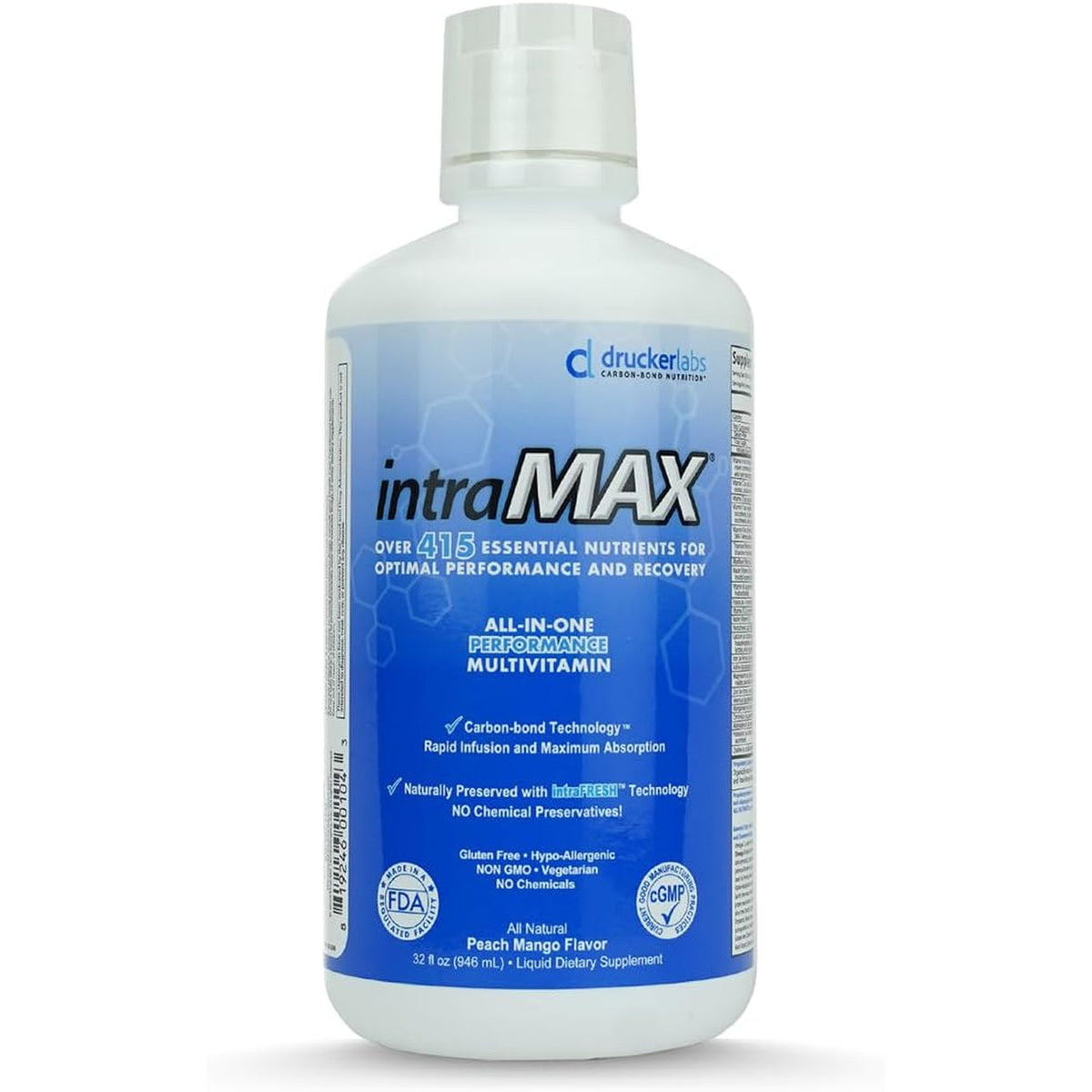 Intramax Organic Liquid Multivitamin, Non GMO, Dairy Free, Gluten Free, Magnesium, Vitamin D, C and E, Zinc (32 Oz., Peach Mango)