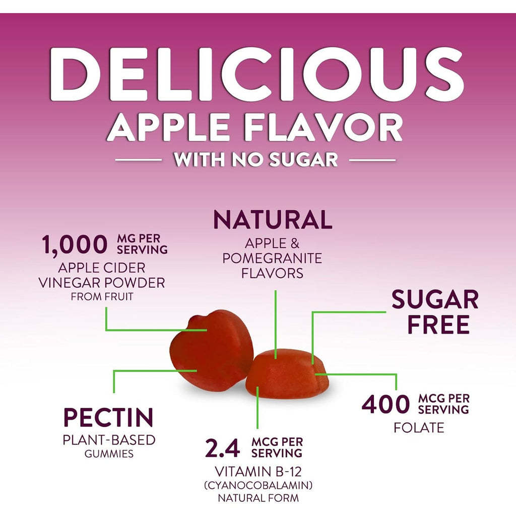 Apple Cider Vinegar Gummies for Weight Loss - Sugar Free - Max Strength ACV Gummy with Vitamin B12 & the Mother - Metabolism & Energy Support - Vegan Apple Cider Vinegar Gummy Supplement - 120 Gummies
