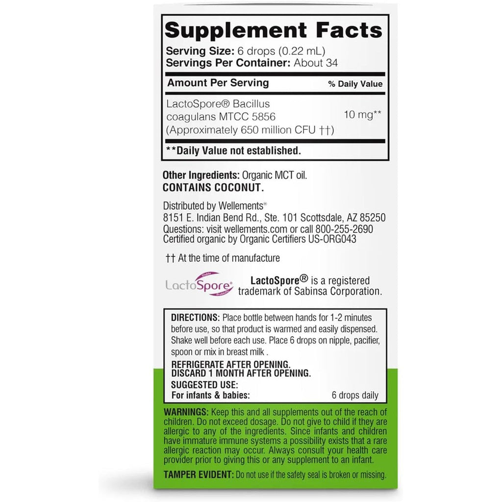 Wellements Organic Baby Probiotic Drops (0.25 Fl Oz) - Digestive & Immune Support for Infants - Toddler Probiotic Helps with Newborn+ Gut Health, Gas, Constipation & Colic Support - Preservative Free