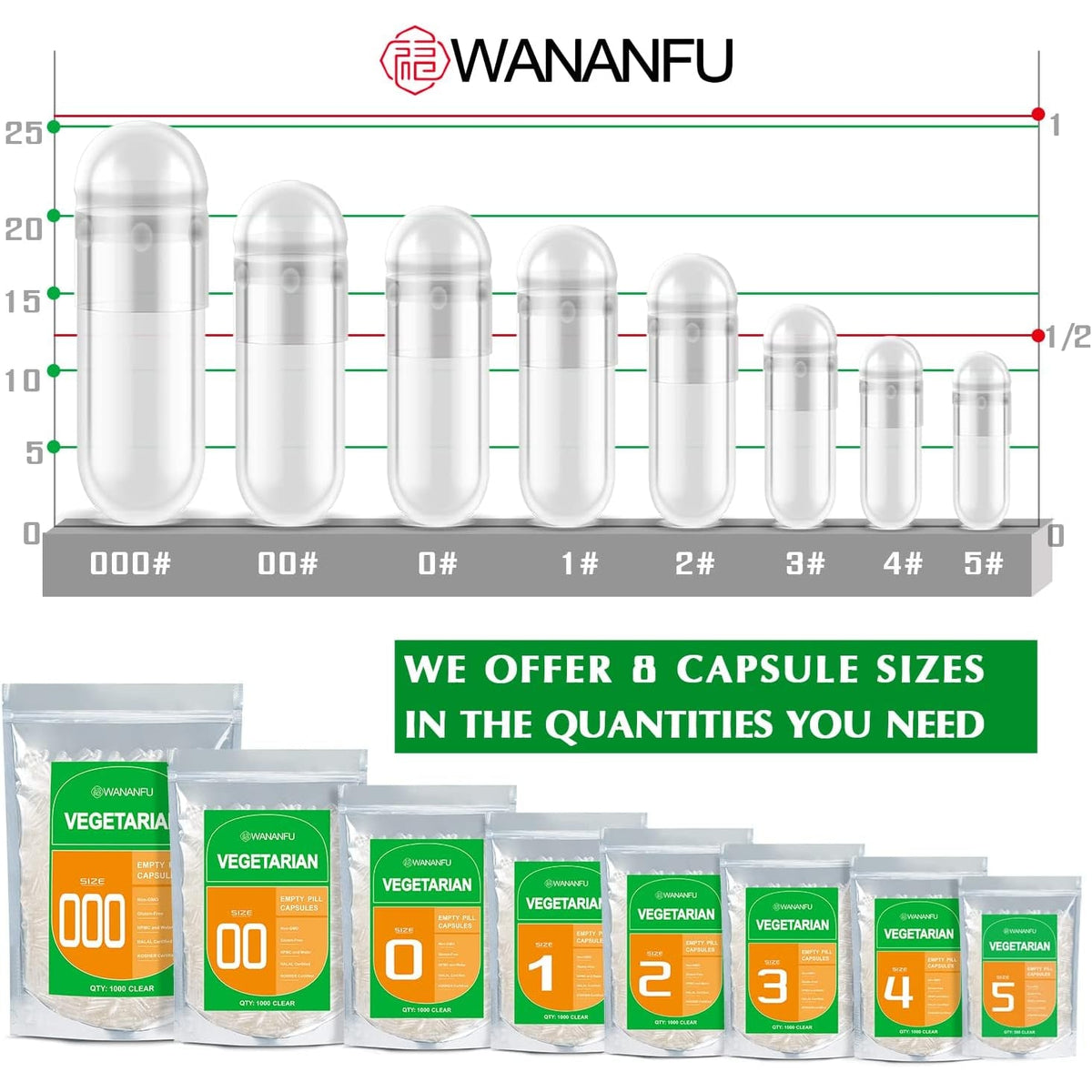 Wananfu Size 4 Empty Capsules Vegetarian (100 Count) Bundle with 2 Micro Lab Spoons, Clear Fillable Veggie Pill Capsules Size 4 for Making Your Own Supplements