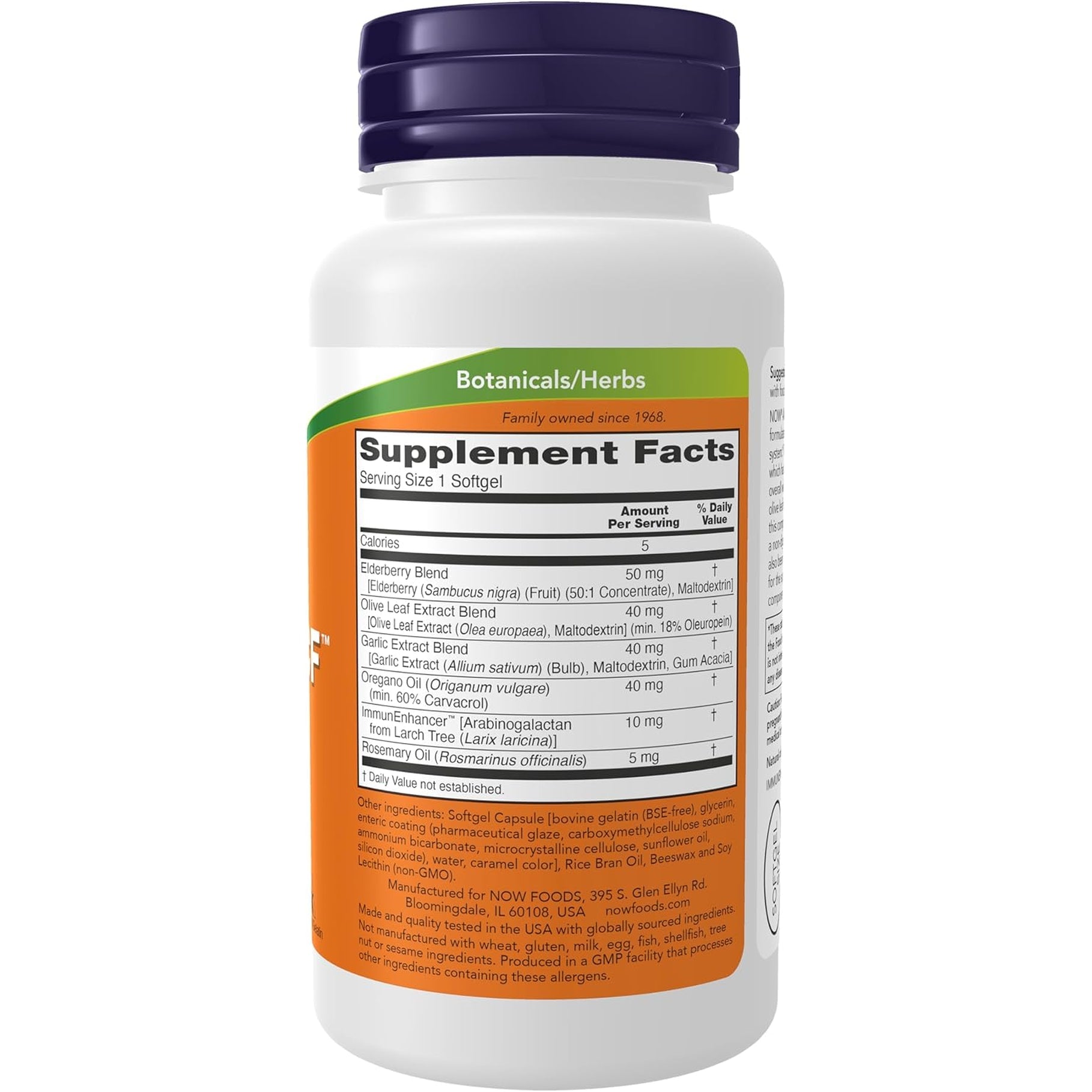 NOW Supplements, Allibiotic CF™, with Garlic Extract, Olive Leaf Extract, Elderberry & Oregano, Non-Drowsy Formula, 60 Softgels
