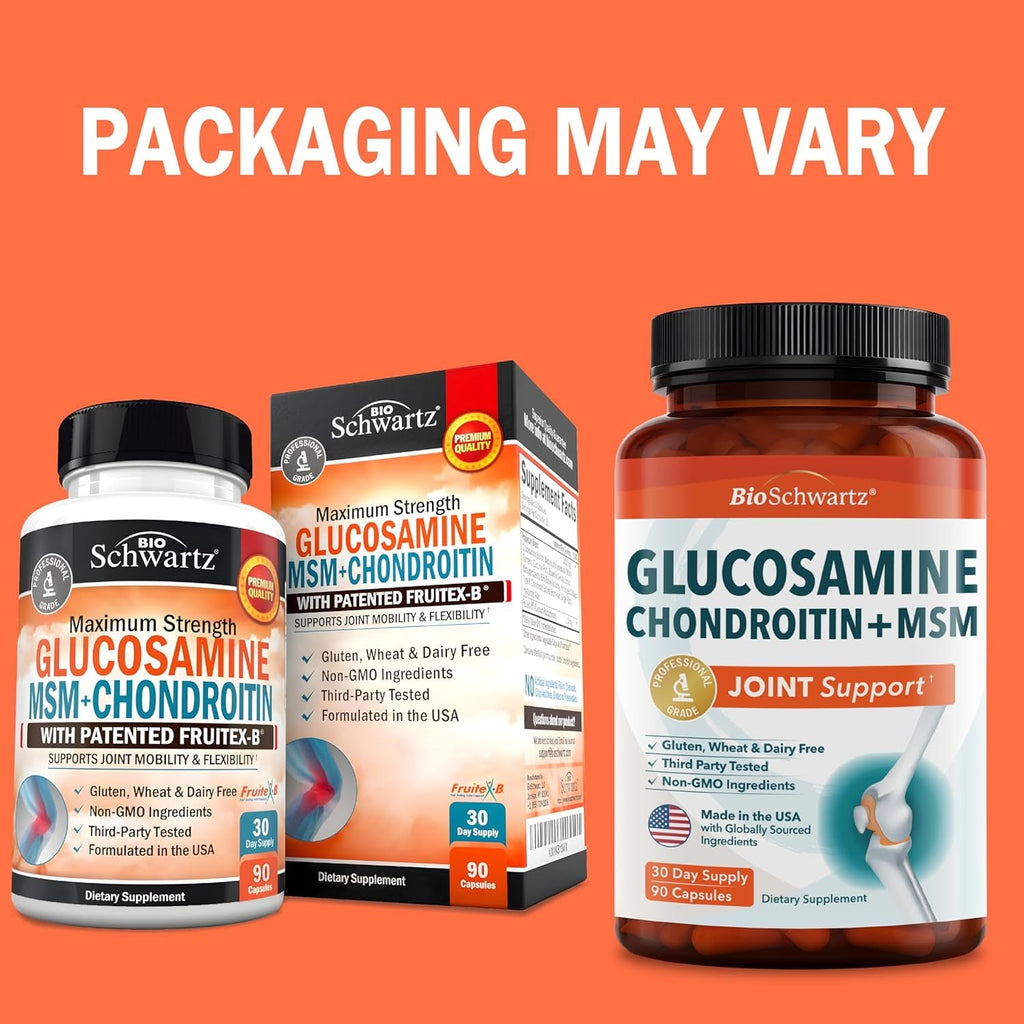Glucosamine Chondroitin MSM Joint Support Supplement - Collagen Peptides, Turmeric and Ginger, Hyaluronic Acid, Glucosamine Chondroitin Sulfate for Joint Comfort - Gluten Free, Non GMO, 90 Capsules