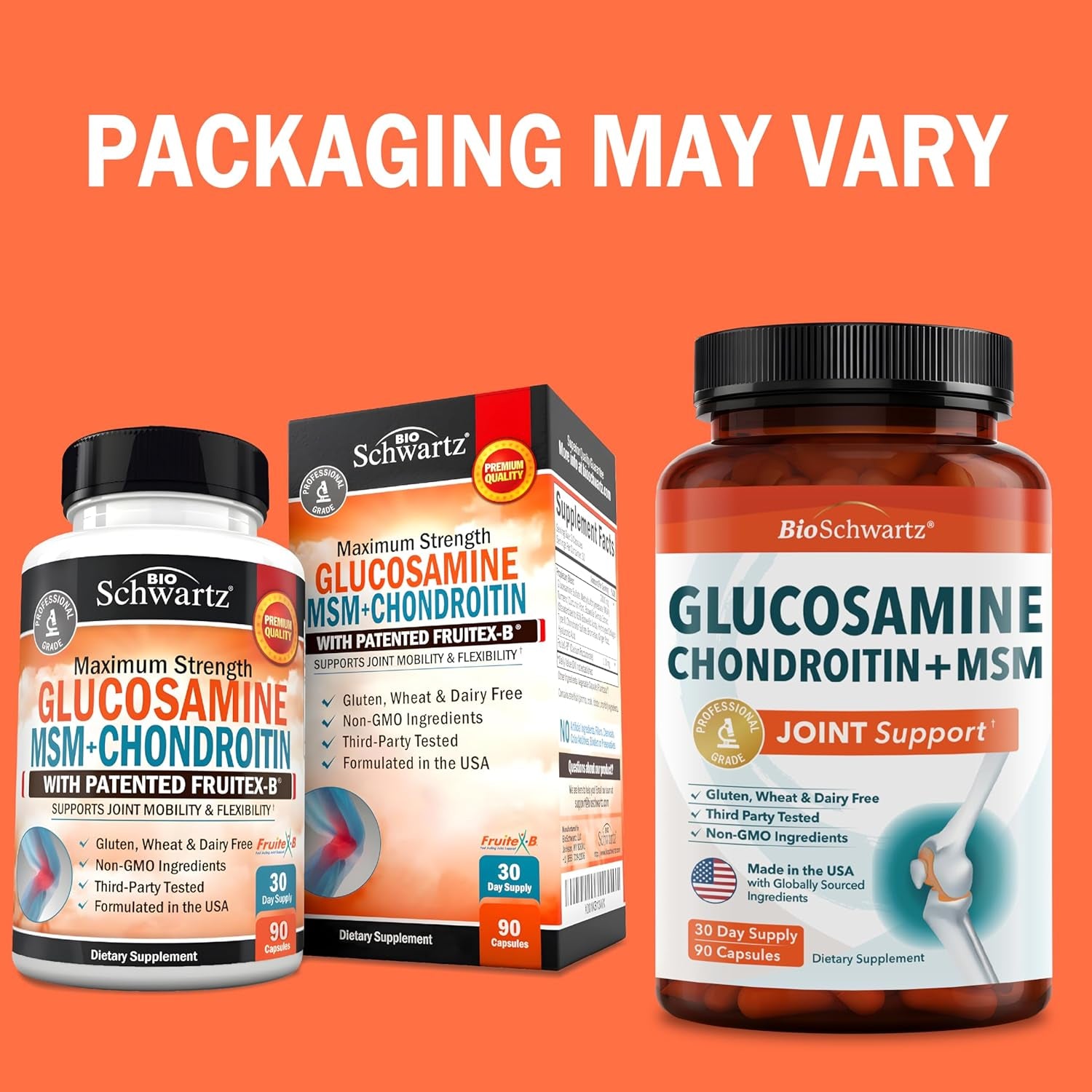 Glucosamine Chondroitin MSM Joint Support Supplement - Collagen Peptides, Turmeric and Ginger, Hyaluronic Acid, Glucosamine Chondroitin Sulfate for Joint Comfort - Gluten Free, Non GMO, 90 Capsules