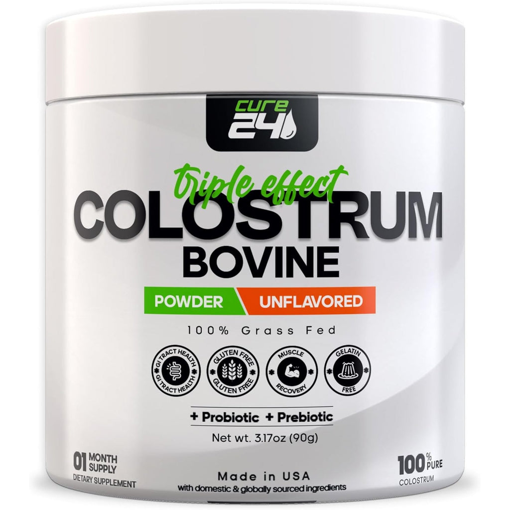 Bovine Colostrum X3 Supplement Powder for Humans, 100% Pure Whole Natural Grass Fed Superfood, High Igg, plus Probiotic & Prebiotic, Unflavored, Made in USA