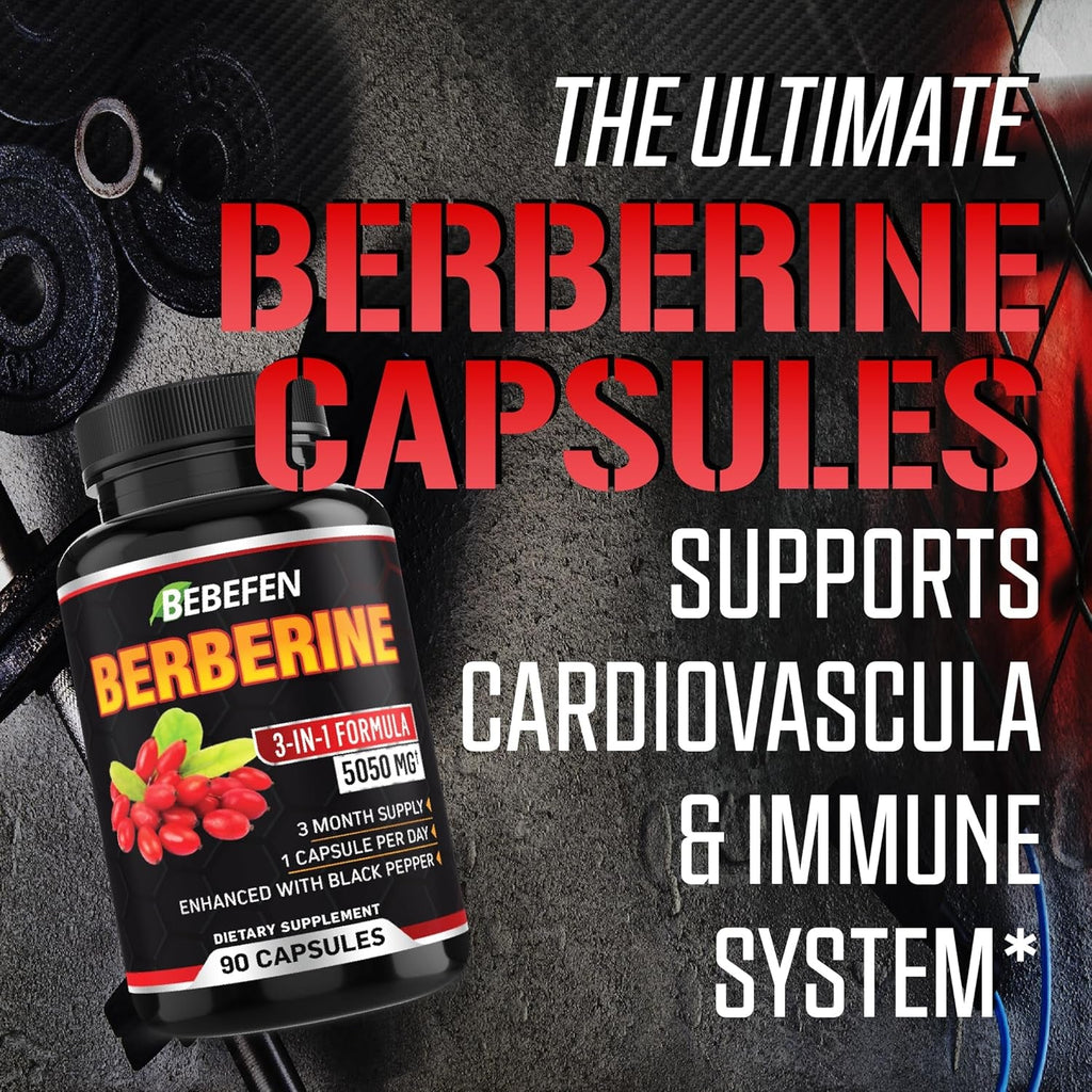 BEBEFEN Berberine Capsules with Black Pepper Extract - 90 Capsules - 3 Month Supply