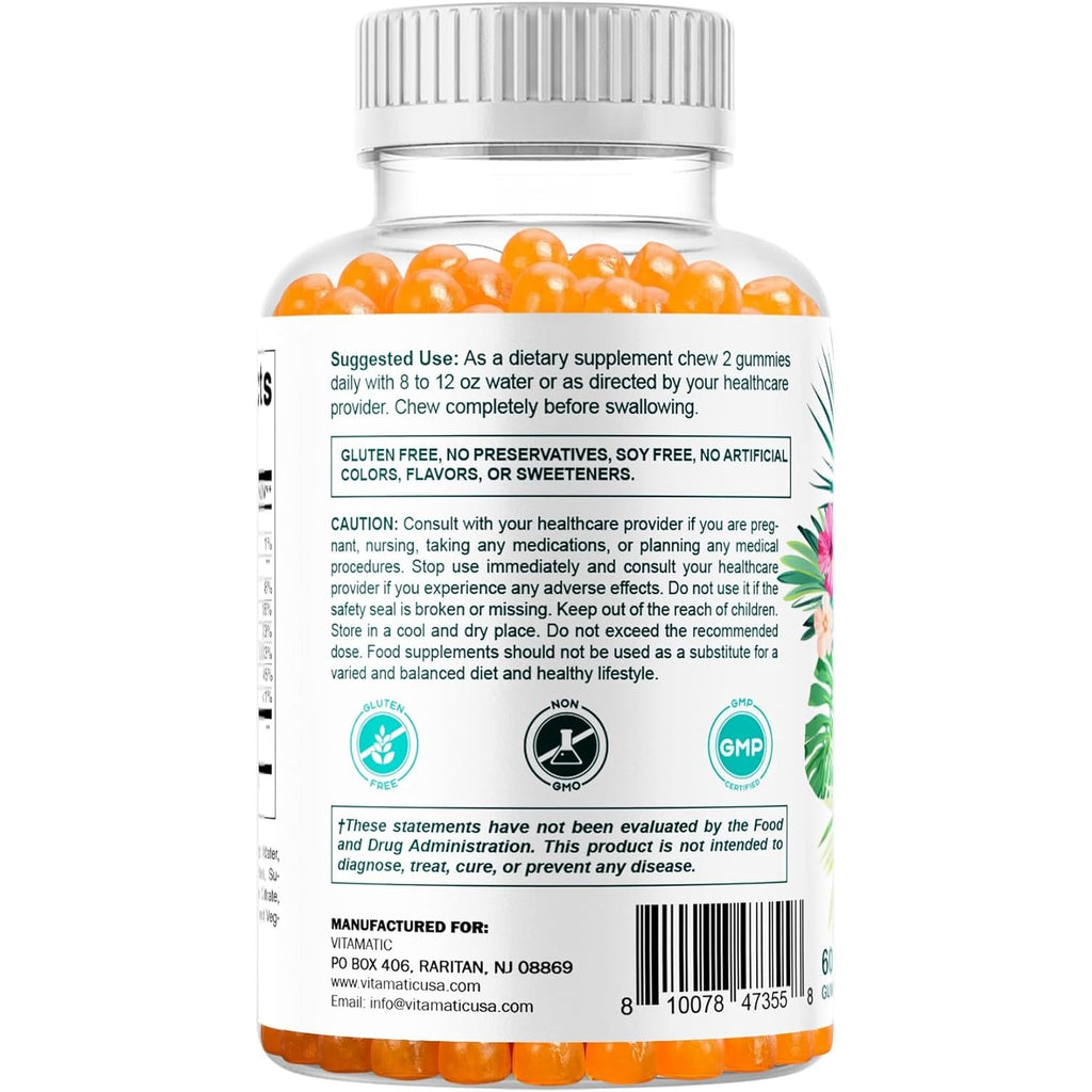 Vitamatic Hydrolyzed Collagen Gummies with Vitamin C, Zinc and Biotin, 200 Mg - Healthy Skin Support - 60 Gummies