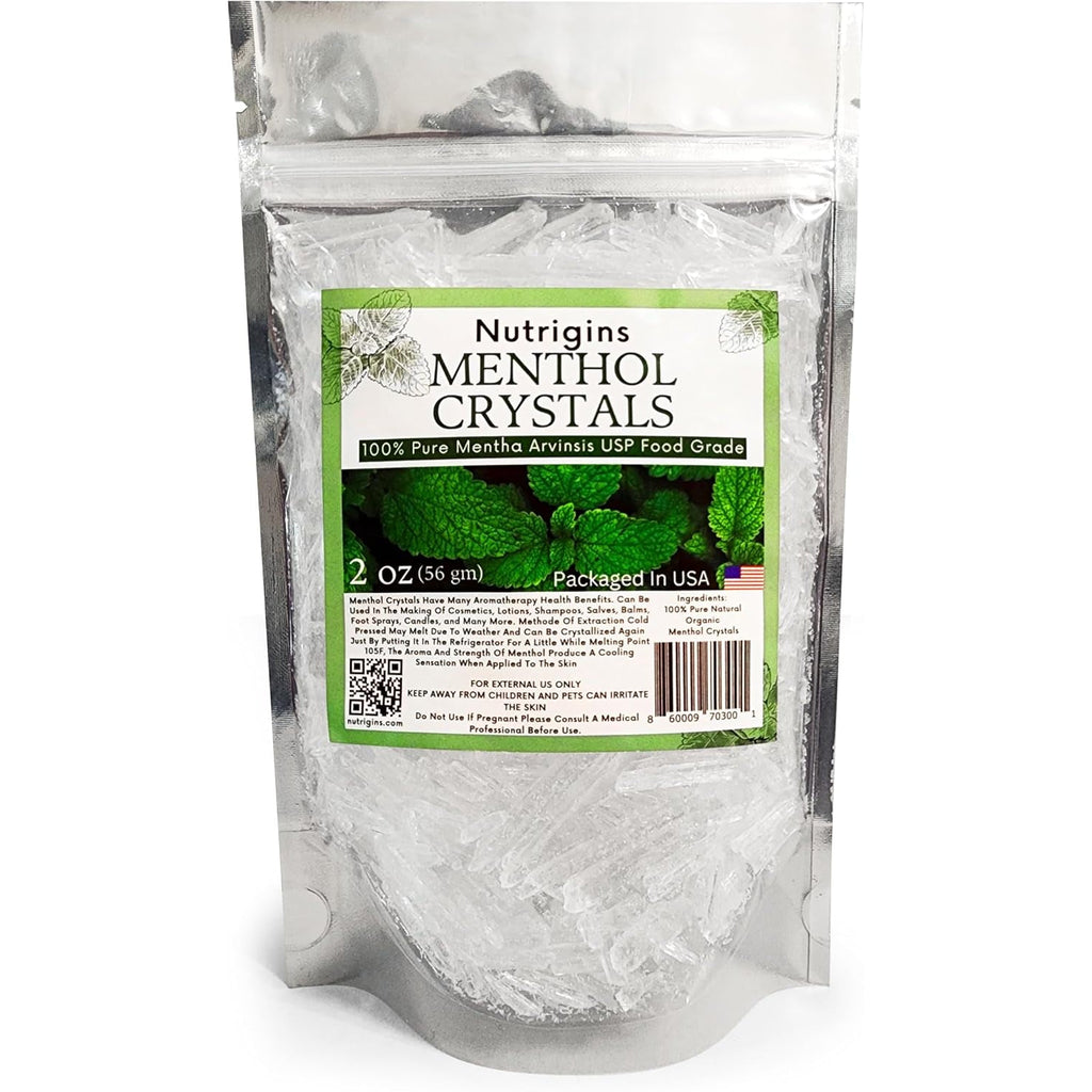Menthol Crystal 2 Oz - Pure Organic 100% Natural - Menthol Crystals from Mint Crystal Mints Mentha Arvensis - Comes in Resealable Standup Bag for Long-Lasting Freshness