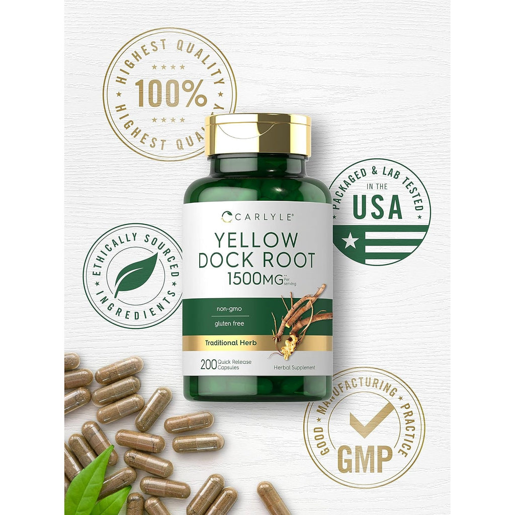 Carlyle Yellow Dock Root Capsules | 200 Count | Non-Gmo, Gluten Free | High Potency Formula | Traditional Herb